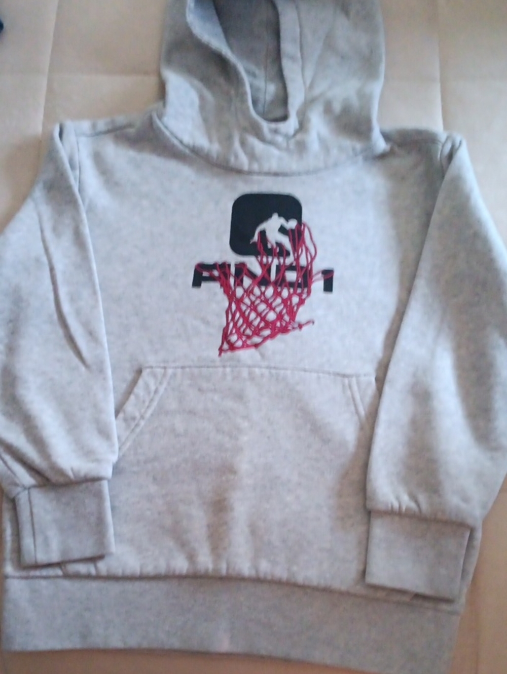 Kids Gray Hoodie with Red Basketball Net Graphic